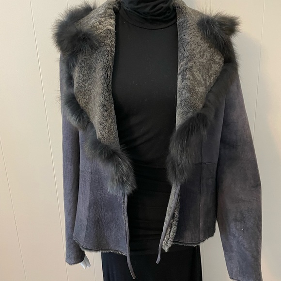 Charcoal and Suede Fur Jacket with tie front - Picture 2 of 5